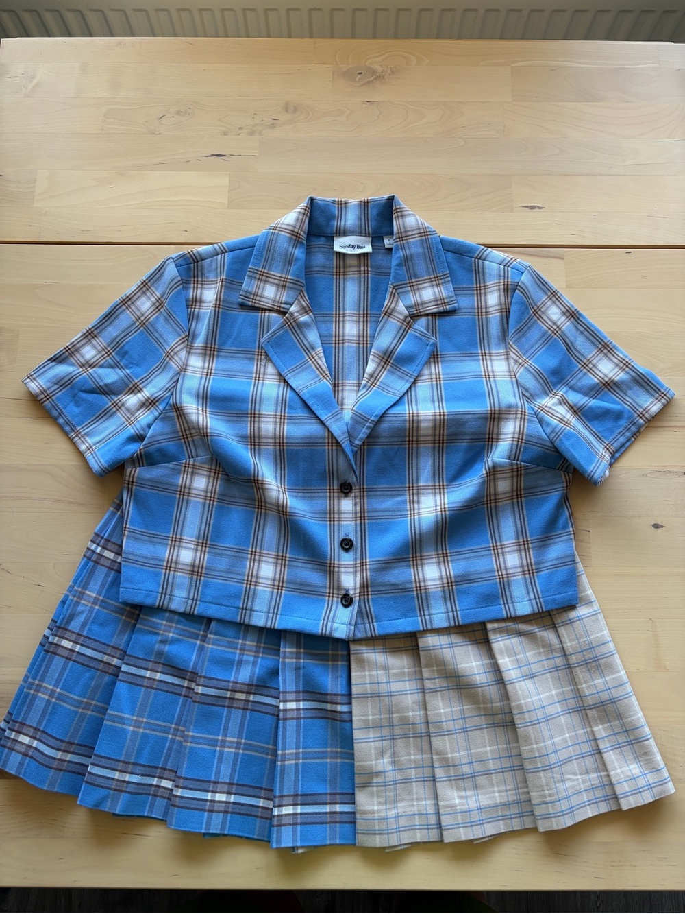 Sunday Best Blue Plaid Short Sleeve Crop Button Top
